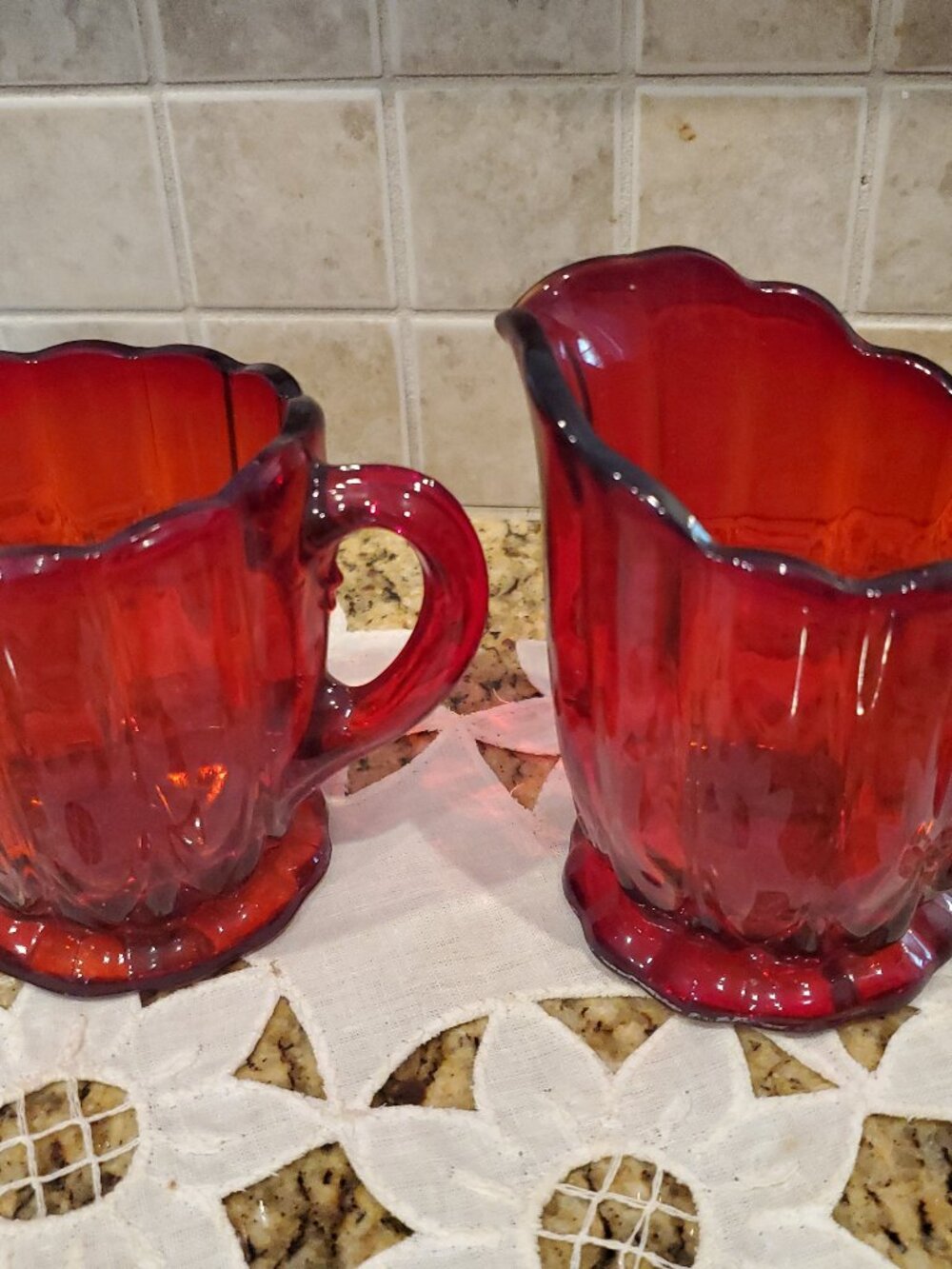 RARE VINTAGE Ruby Red Depression Glass SUGAR & CREAMER SET -by New Martinsville